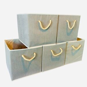 Large Storage Bins Baskets w/Ropes Nautical Beach, Storage Cube Bins 5 Pack